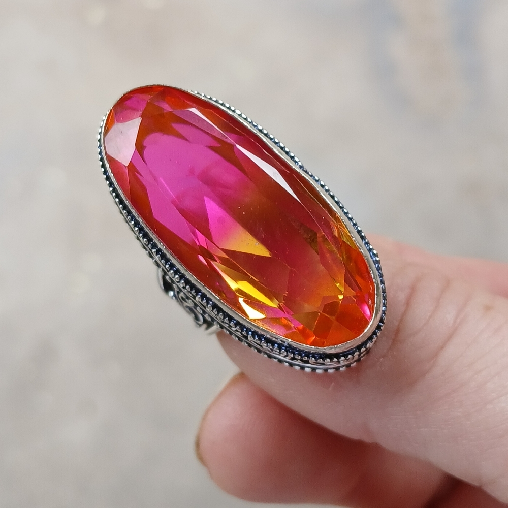 New Oversized Ametrine 925 Silver Ring.